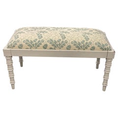 White Bamboo Style Bench in Robert Kime Oak Leaf Fabric