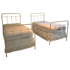 Pair of Ivory Iron Bed Frames by Charles P. Rogers & Co.
