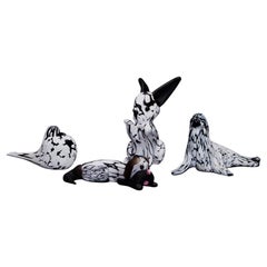 Vintage Group of Four Murano Animal Sculptures in Black and White by Archimede Seguso