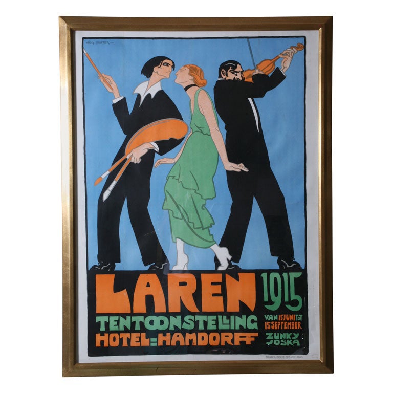 Vintage Authentic Dutch Stone LIthographic Poster Tttled Lauren Custom Framed For Sale
