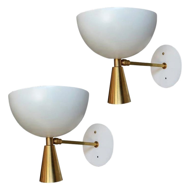 Pair of Custom Brass and White Metal Mid-Century Style Sconces by Adesso Imports