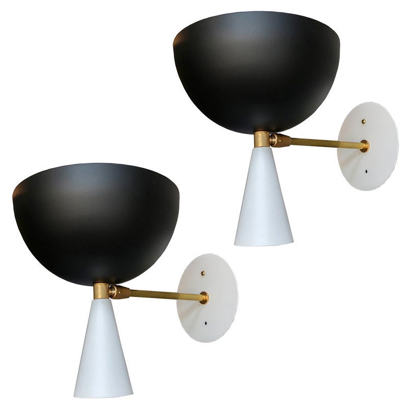 Pair of Custom Brass and Black Metal Mid Century Style Sconces by Adesso Imports