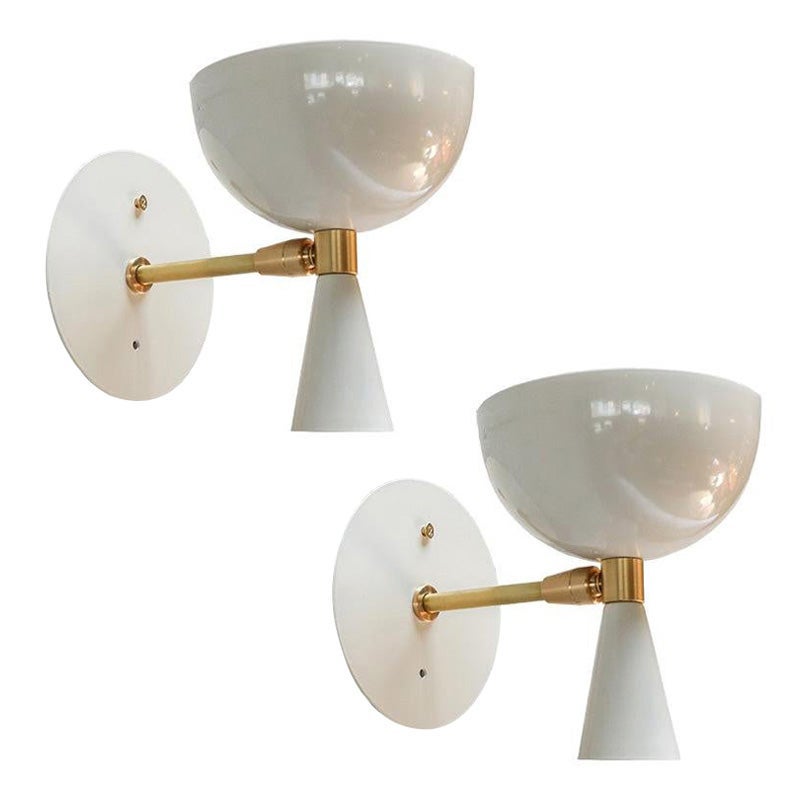 Pair of Custom Small White Metal Midcentury Style Sconces by Adesso Imports For Sale