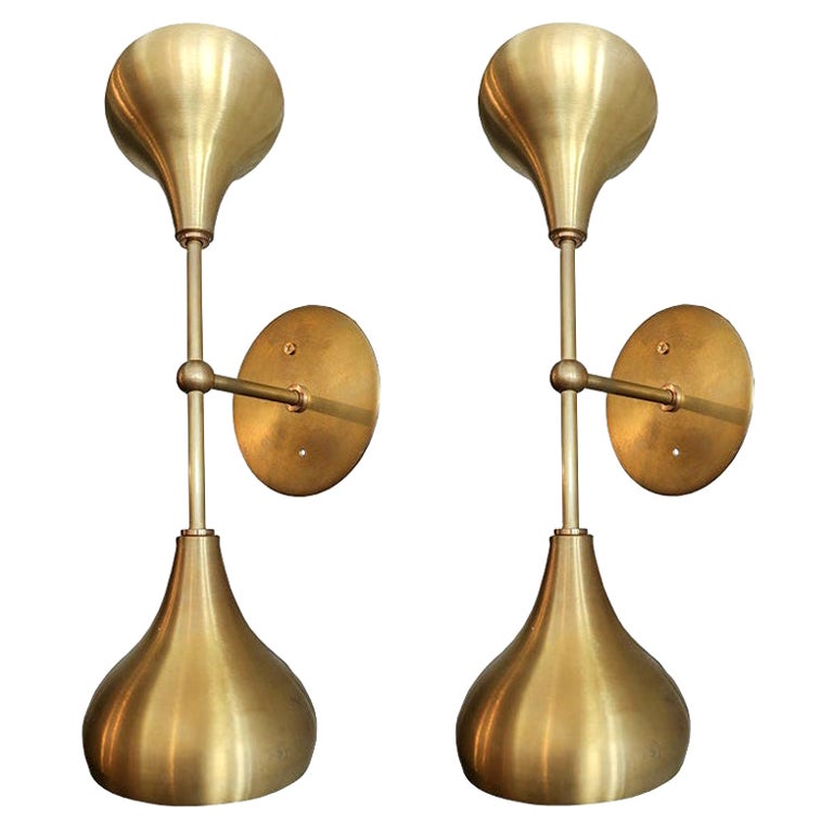 Pair of Custom Brass Double Head Midcentury Style Sconces by Adesso Imports