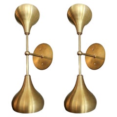 Pair of Custom Brass Double Head Midcentury Style Sconces by Adesso Imports