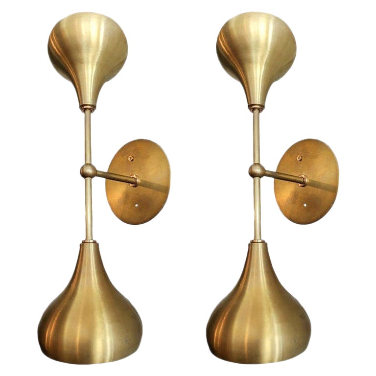 Pair of Custom Brass Double Head Midcentury Style Sconces by Adesso Imports