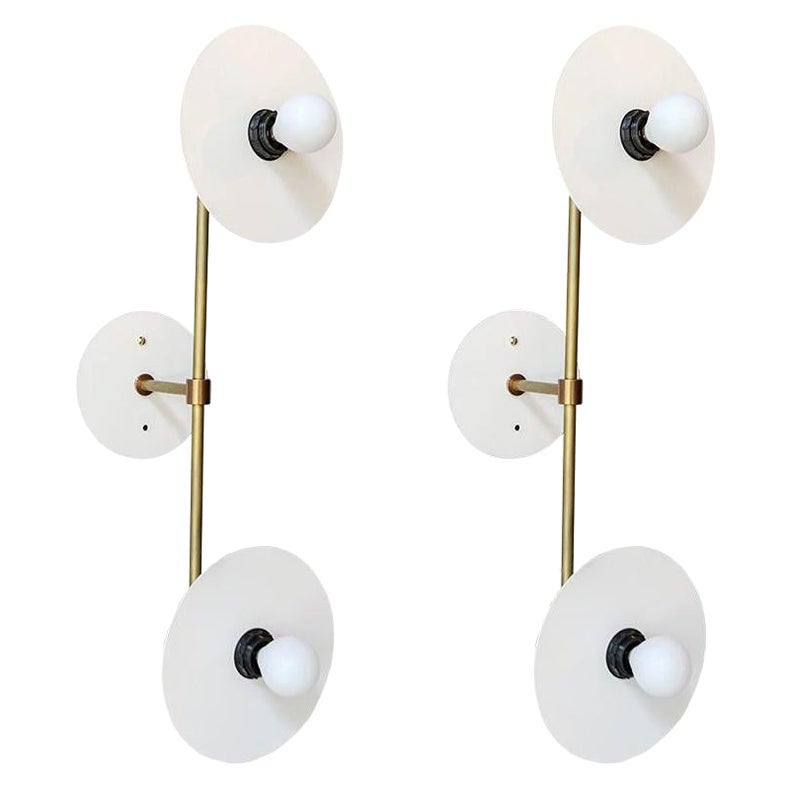 Pair of Custom Metal Double Head Midcentury Style Sconces by Adesso Imports For Sale