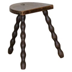 Short French Wood Tripod Stool