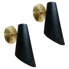 Pair of Custom Black Metal Cone Mid Century Style Sconces by Adesso Imports