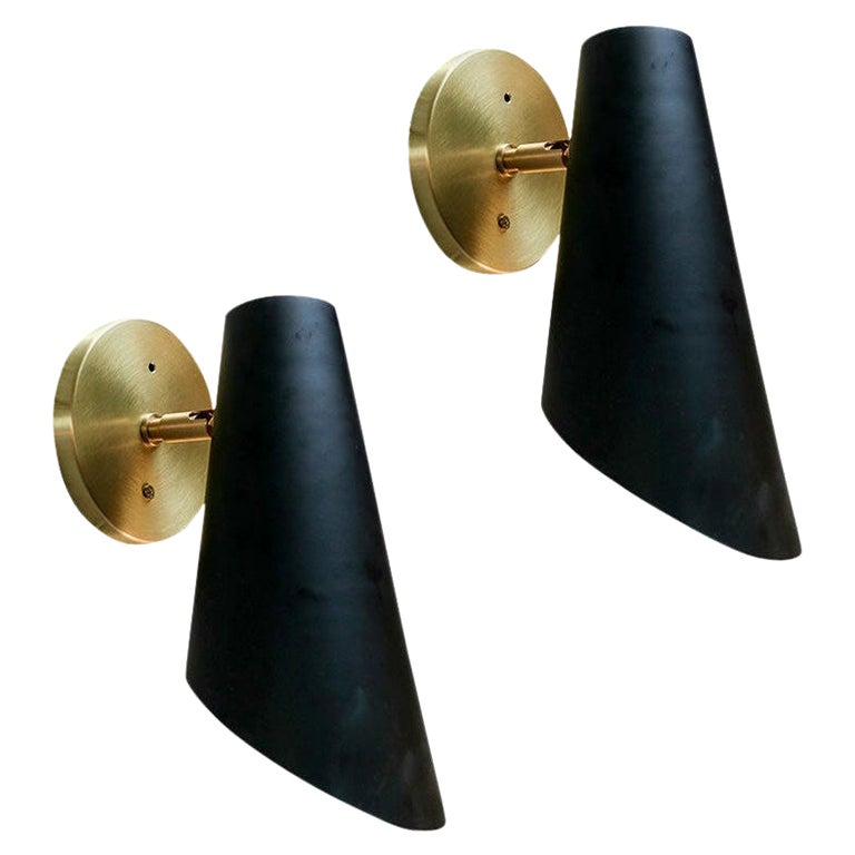 Pair of Custom Black Metal Cone Mid Century Style Sconces by Adesso Imports
