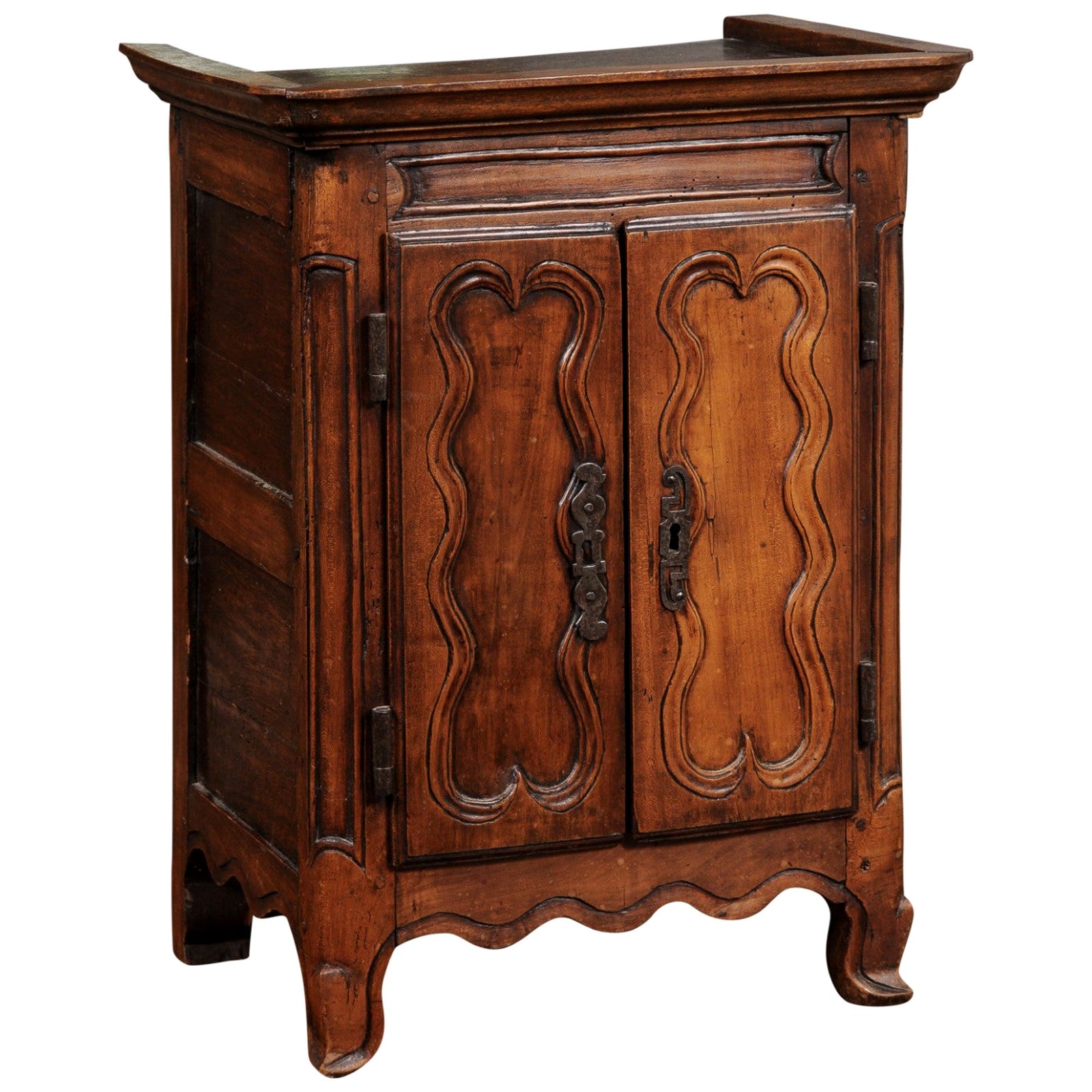 French Napoléon III Period 1850s Miniature Walnut Armoire with Molded Cartouches
