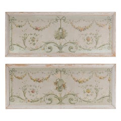 Pair of French Napoléon III 1860s Oil on Canvas Overdoors with Floral Garlands
