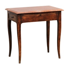 French Napoléon III 1870s Table with Red Marble Top, Two Drawers and Pull-Out