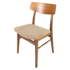 Silla De Comedor De Teca Y Tela Ligera, Diseño Danés De Los Años 60