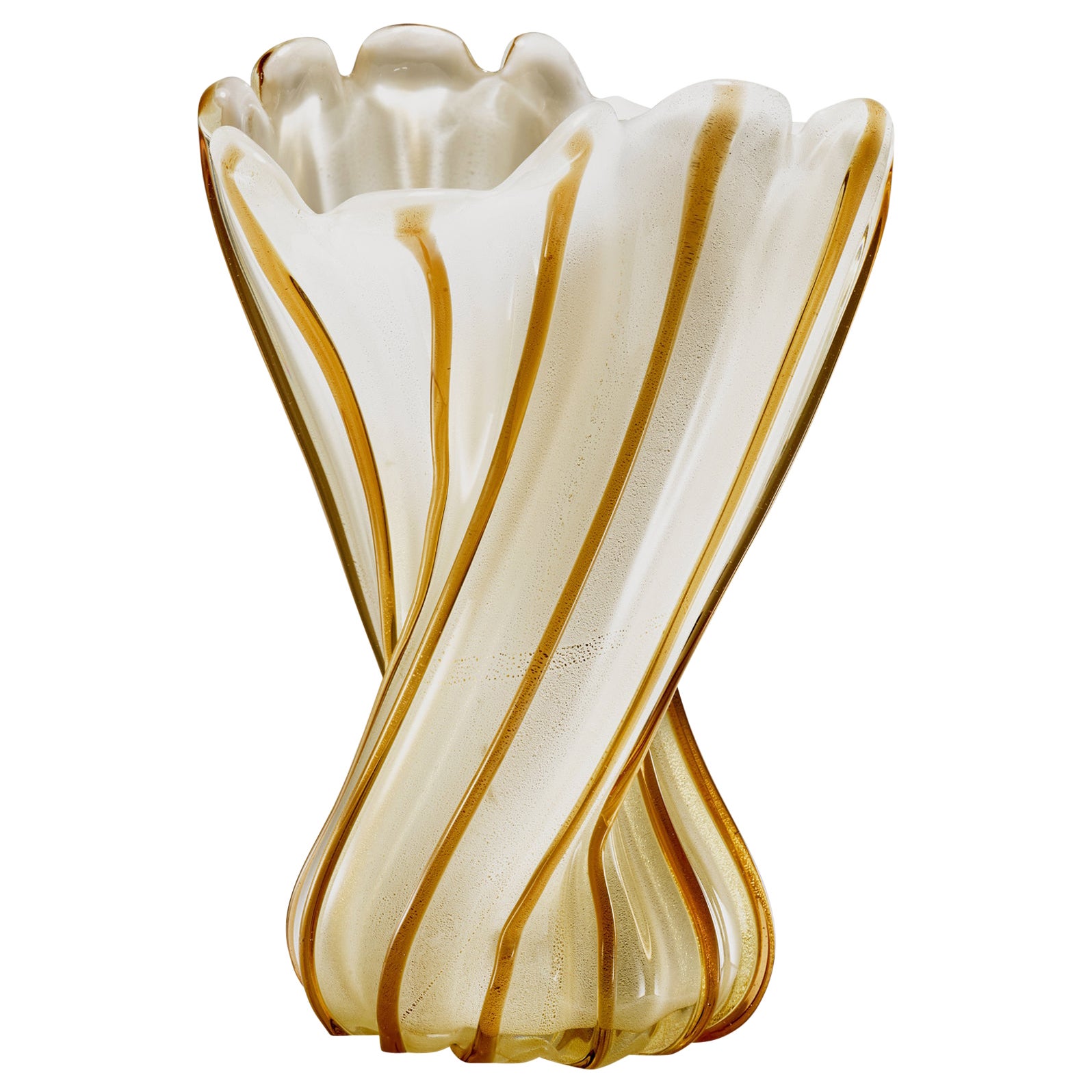 Ritorto Vase with Gold Leaf by Archimede Seguso Murano 1955 For Sale