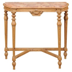 Table console en pin français de la fin du 19e siècle avec pieds cannelés et plateau en marbre encastré