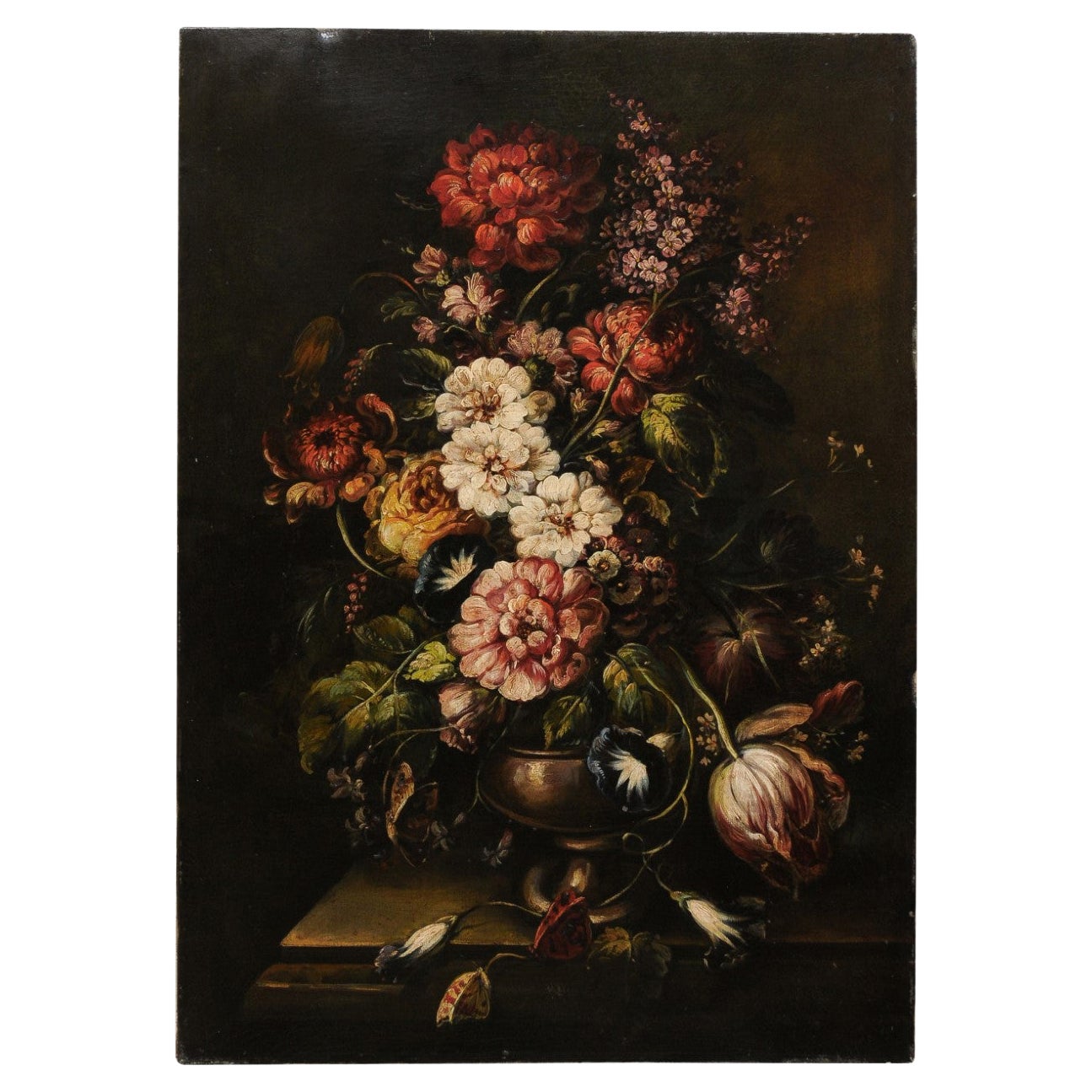 Oil on Canvas Still-life of Flower Bouquet, 20th Century Continental