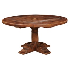  Round Walnut Dining Table w/ Inlaid Top&Pedestal Base, French handmade reprod.