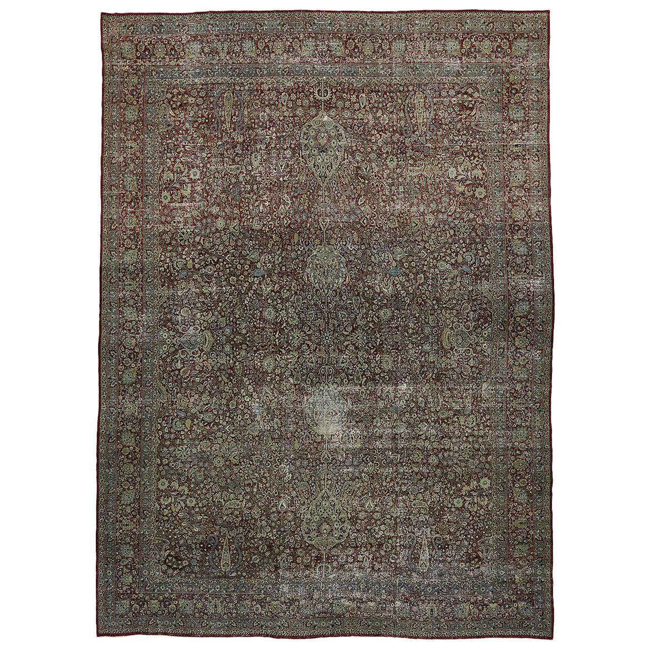 Industrial Rustic Rug Distressed Antique Persian Yazd Rug with Modern Industrial Style at 1stDibs