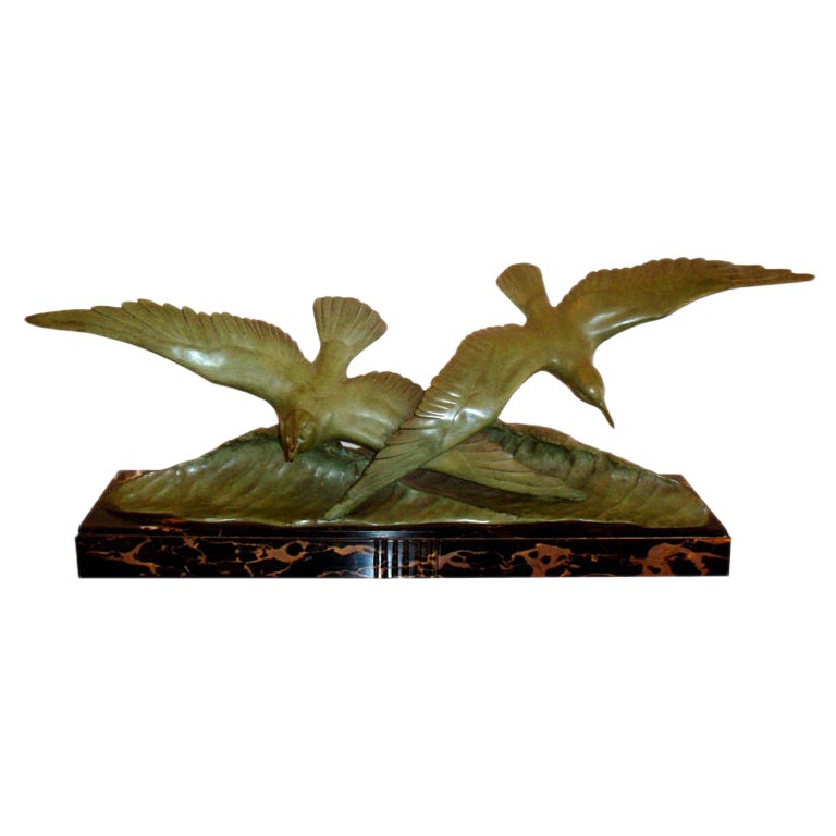 Georges H. Laurent  Art Deco Period Seagulls Bronze Animal Sculpture France 1930