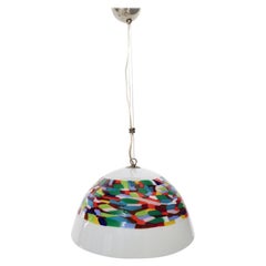 Retro White and Colored Blown Glass and Chrome-Plated Metal Pendant by La Murrina