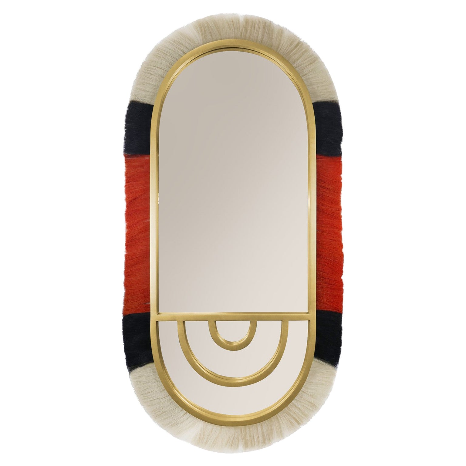 21st Century Modern Bohemian Oval Wall Mirror in Natural Black & Orange Fiber
