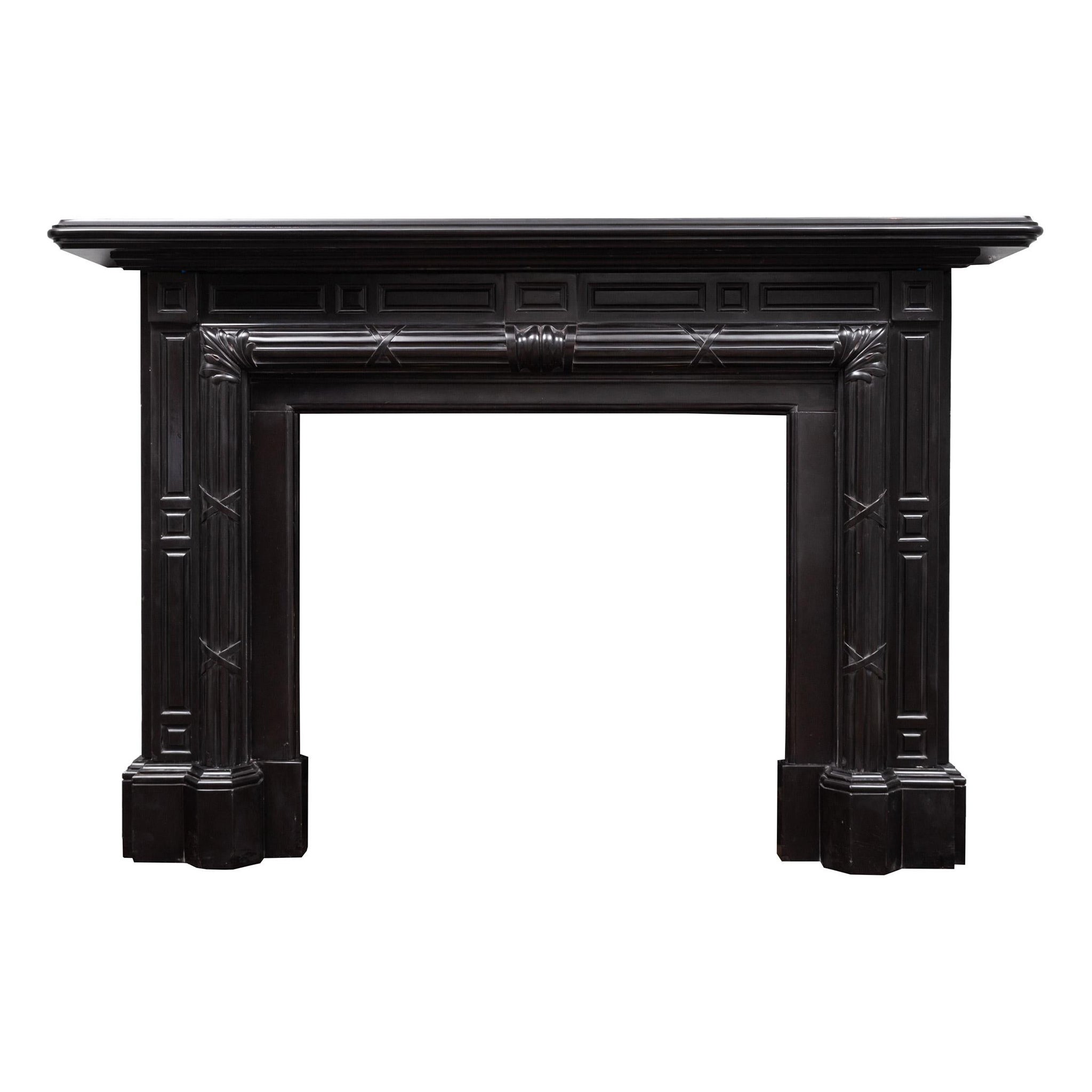 Large Antique Pure Black Marble Fireplace Mantle For Sale