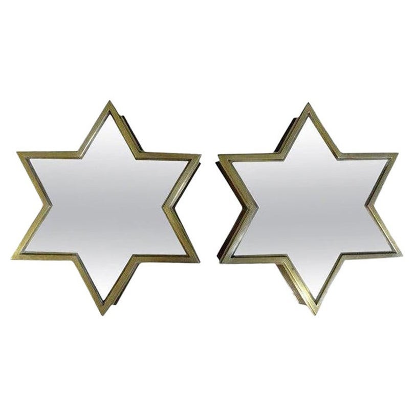 Pair of Italian Brass Star Shaped Mirrors For Sale
