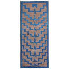 Vintage Turkish Tulu Rug with Brown and Blue Tribal Pattern 12