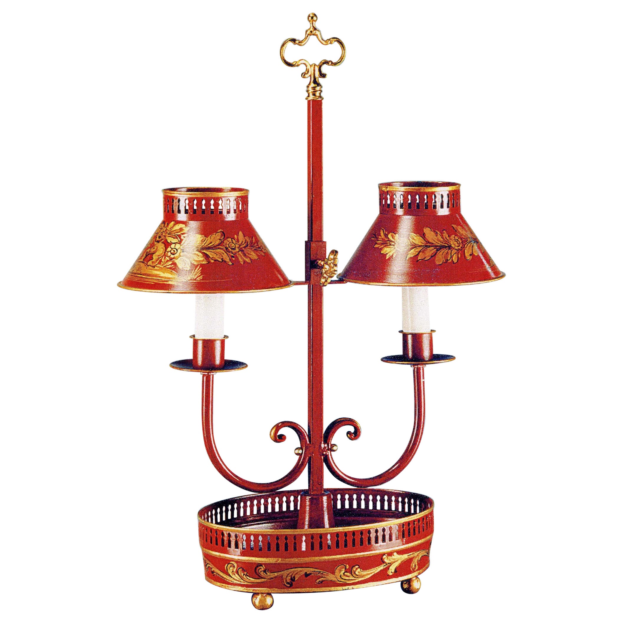 English Regency Style Toleware Two-Lights Lamp By Gherardo Degli Albizzi