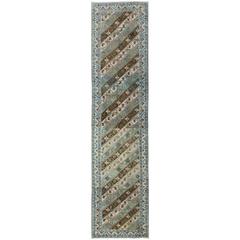 Long Turkish Oushak Runner with Blue and Green 1
