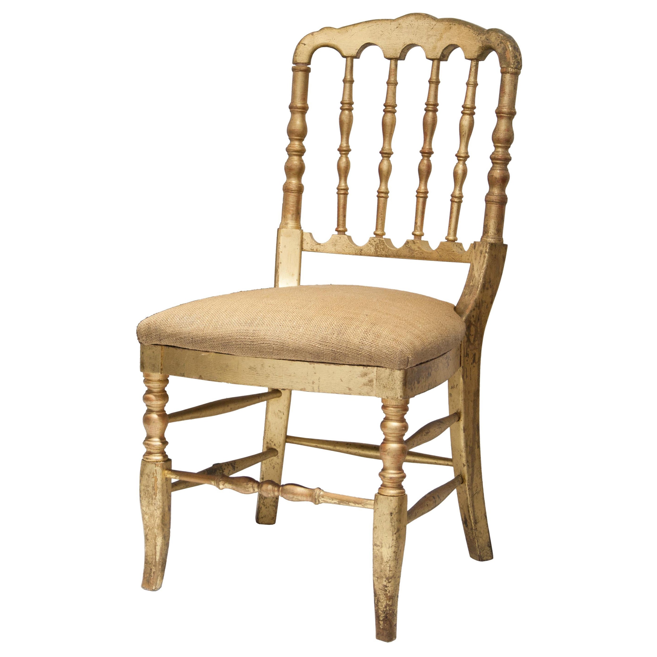 Napoleon III Chiavari Solid Wooden Hand-Crafted Gold Leaf Chairs, France, 1960 For Sale