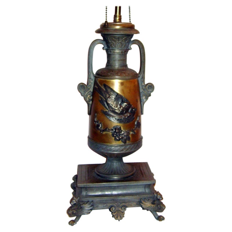 Single English Lamp with Bird Motif For Sale
