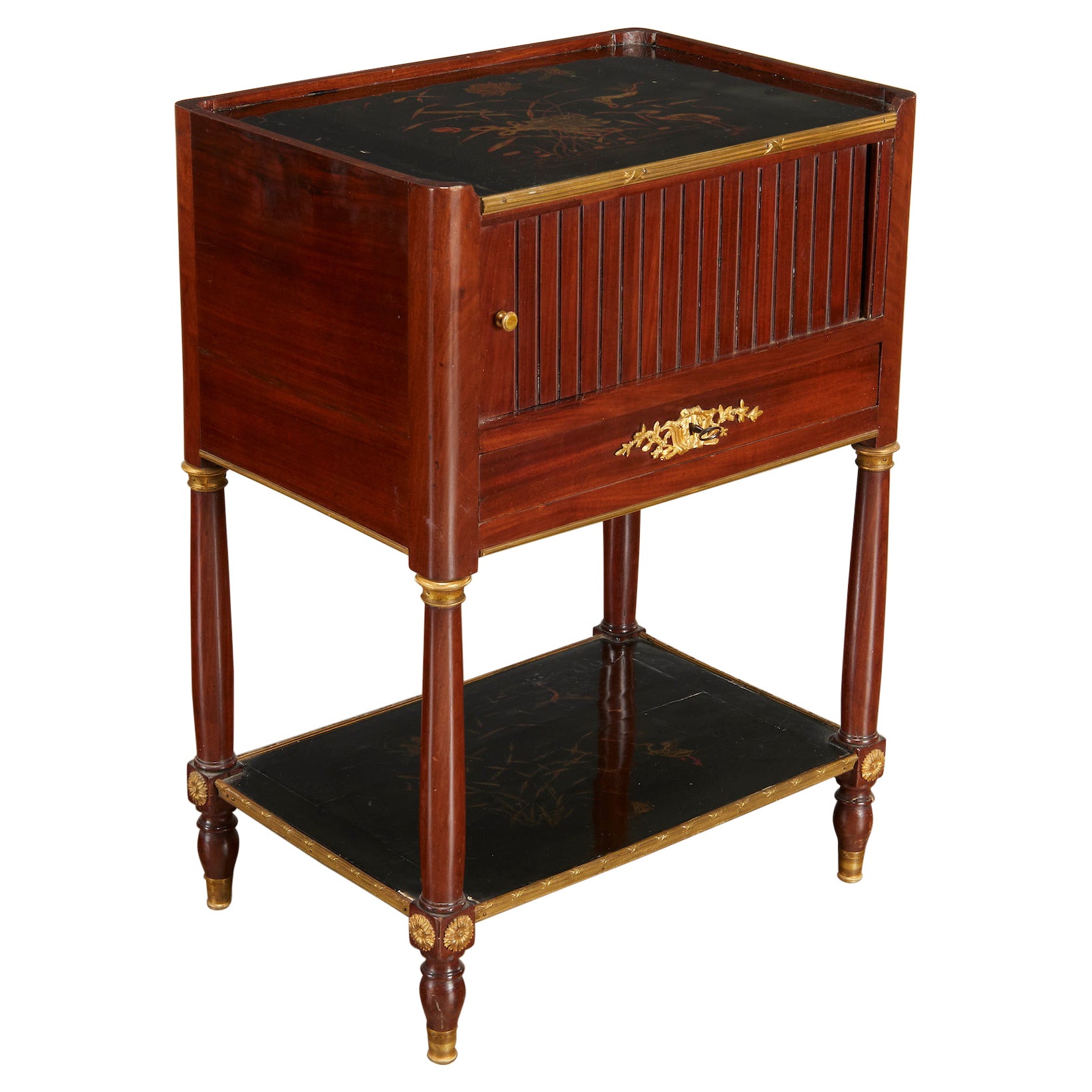 Neo Classical Style Mahogany Side Table Inset with Japan Lacquered Panels For Sale