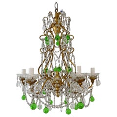 Antique Italian Murano Green Drops Macaroni Swags Chandelier, circa 1900