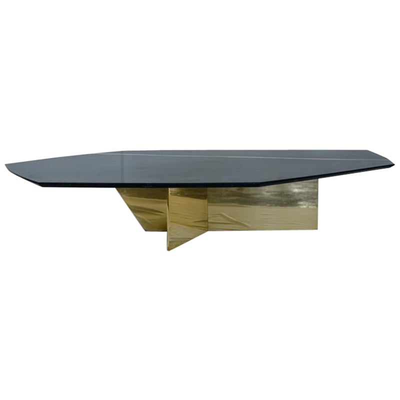 Geometrik Marble Top Brass Base Coffee Table by ATRA For Sale