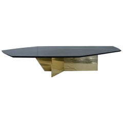 Geometrik Black Mirror Brass Base Coffee Table by ATRA