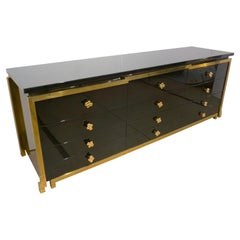 1970s Italian Retro Studio A Brass & Black Lacquer 12-Drawer Dresser/Sideboard