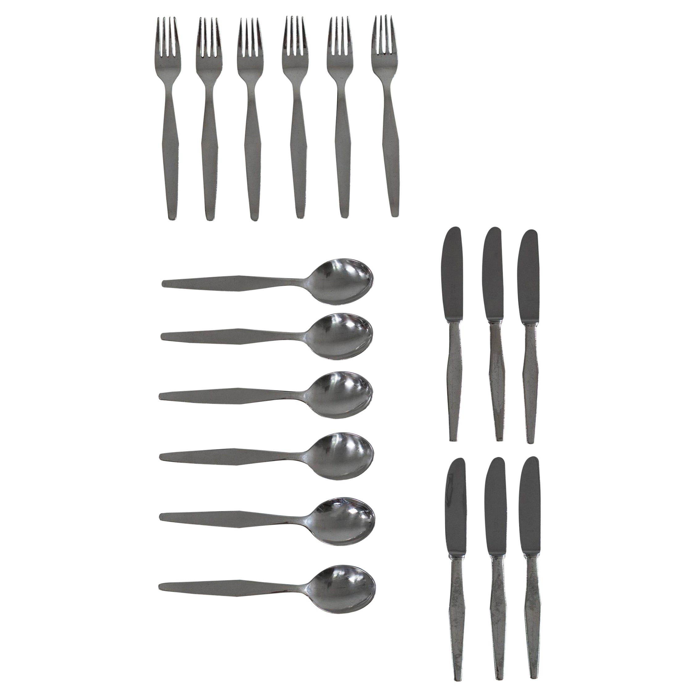 Gio Ponti Cutlery Silver Service for Six in Nickel Silver by Krupp, Italy, 1950s