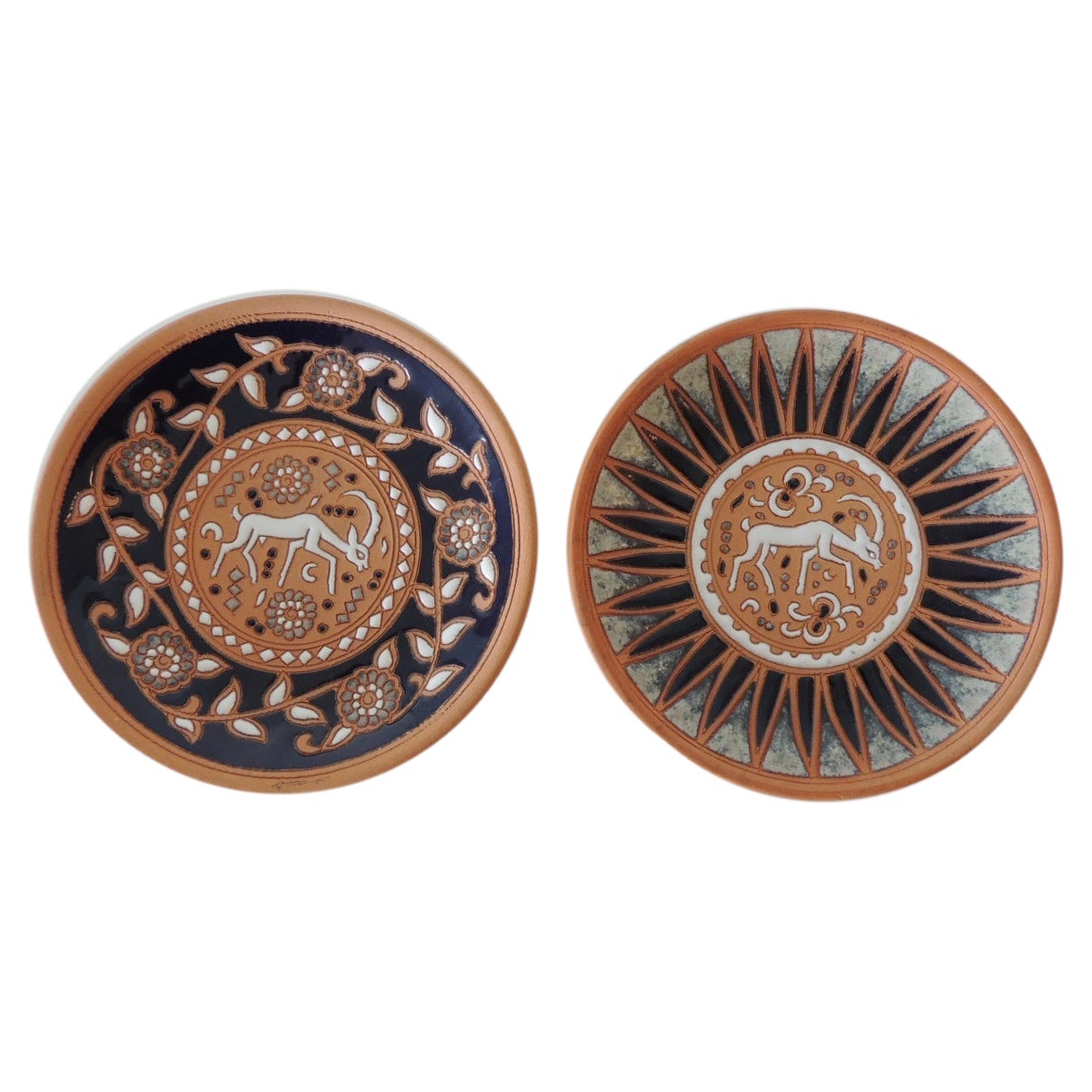 Pair of Vintage Round Greek Small Decorative Dishes