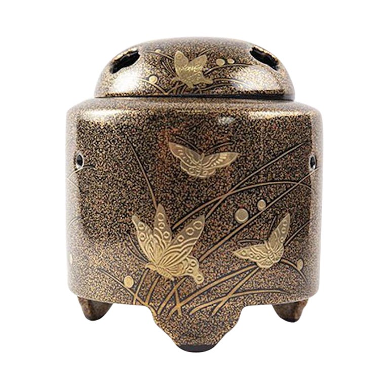Japanese Contemporary Black Gold Porcelain Koro Incense Burner For Sale