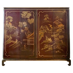 Antique English Chinoiserie Storage Cabinet with Hand Painted Motifs, Early 1900
