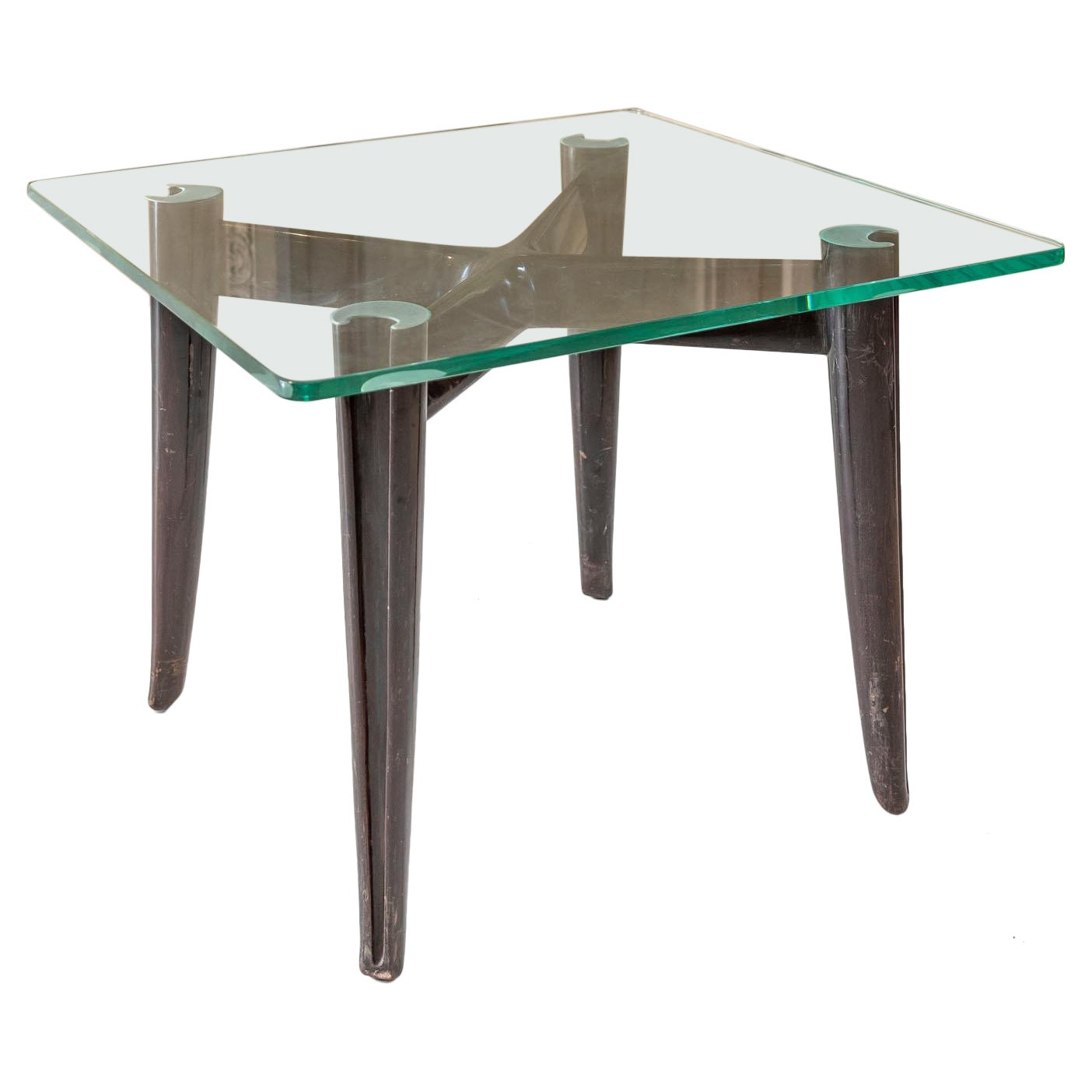 Glass and Wood Table Attributed to Osvaldo Borsani For Sale