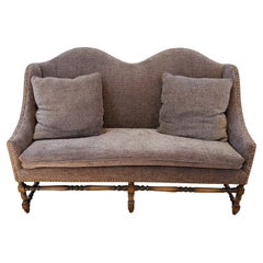 Late 19th Century French Provincial Walnut Settee Upholstered in Modern Chenille