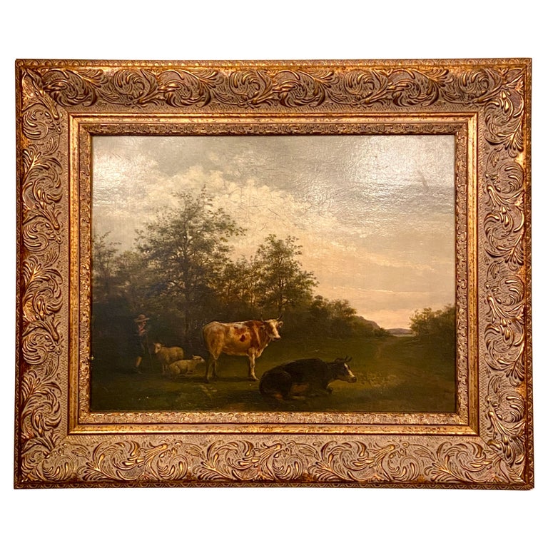 Antique Dutch Oil on Mahogany Panel Landscape Painting, Circa 1880's For Sale