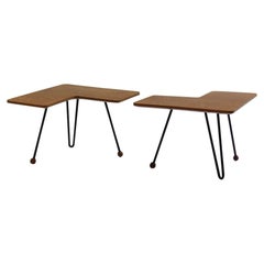 Pair of Midcentury Oak Plywood L shaped Tables 1950s