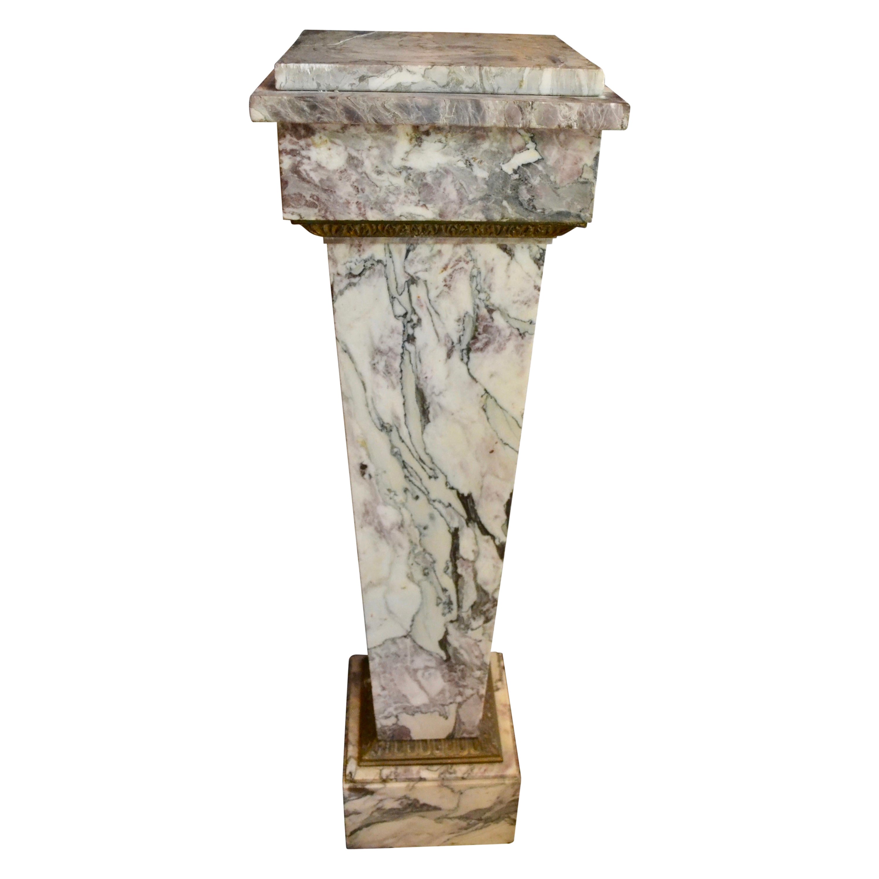 colonne carrée effilée en marbre gris du 19ème siècle avec bordure en bronze