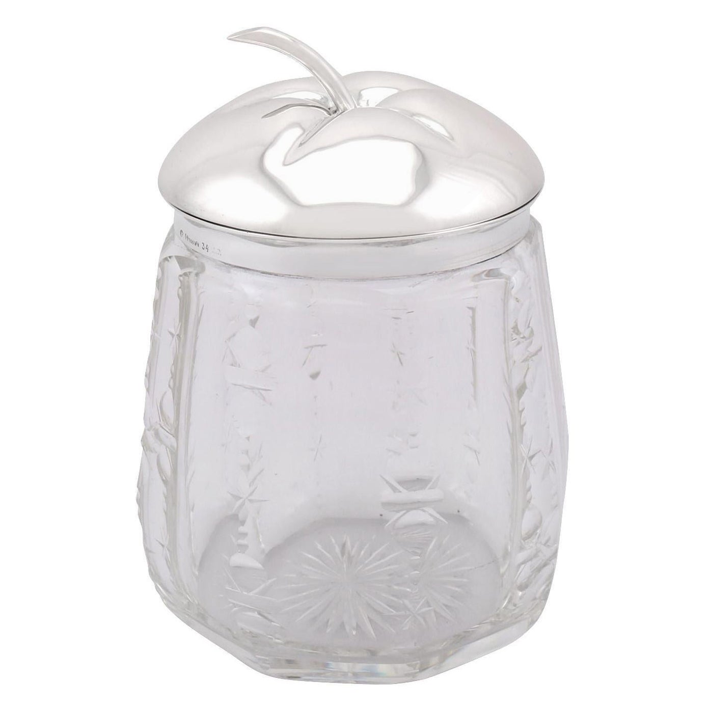 Vintage Cookie Jar Canister, Clear Glass Embossed With Apples With