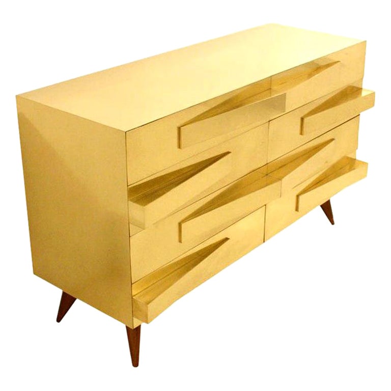 Mid-Century Modern Style Wood and Brass Italian Commode For Sale
