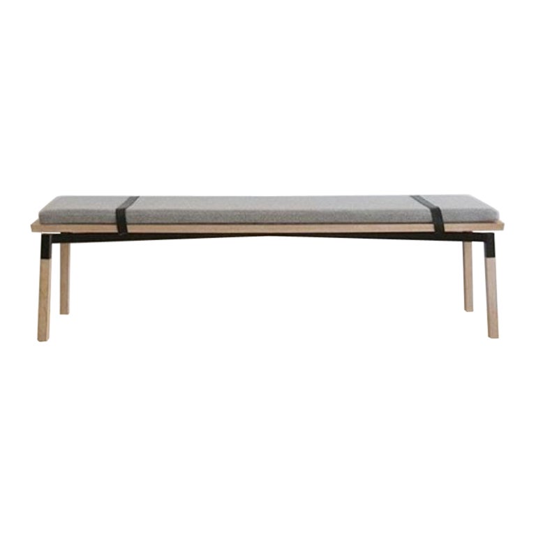 Metal Plated Oak Small Parkdale Bench with Cushion by Hollis & Morris